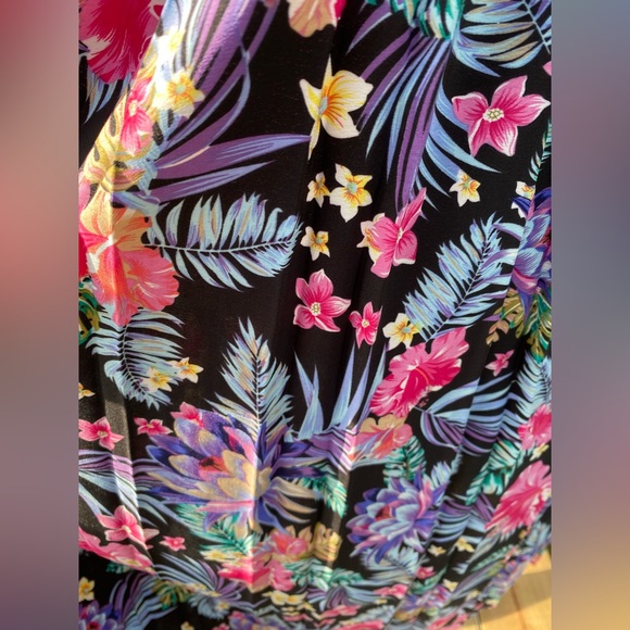 Vintage Floral Print Pleated Skirt Knee Length Midi Tropical Print Size M - Picture 2 of 7